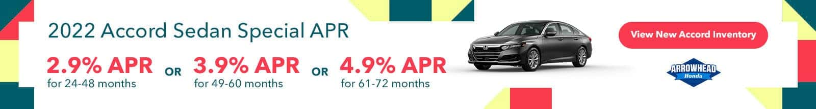 2.9% APR Financing Available on New Accord Models