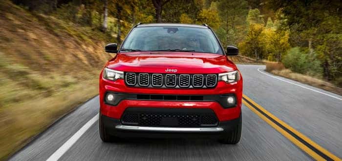 Red Jeep Compass facing front