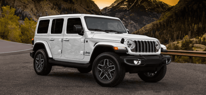 White 2025 Jeep Wrangler parked on the road