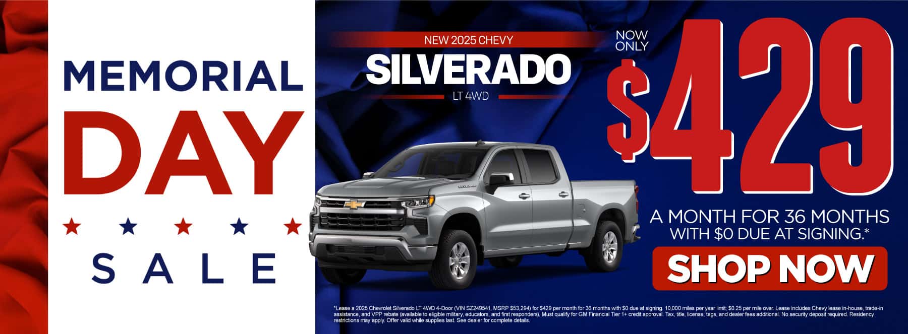2025 Chevrolet Silverado LT 4WD $429 per month for 36 months with $0 due at signing.*