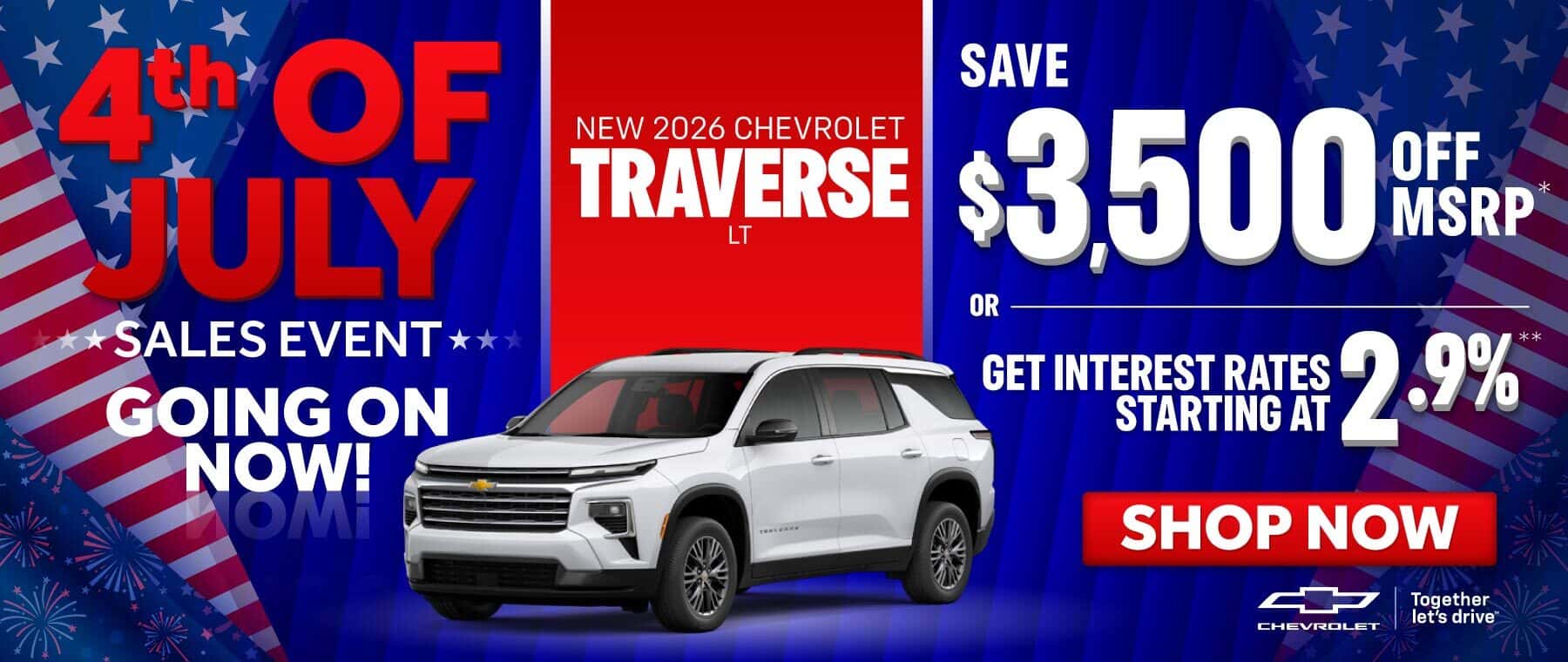2026 Chevy Traverse LT "Save $3,500 off MSRP* or get interest rates starting at 2.9%**"