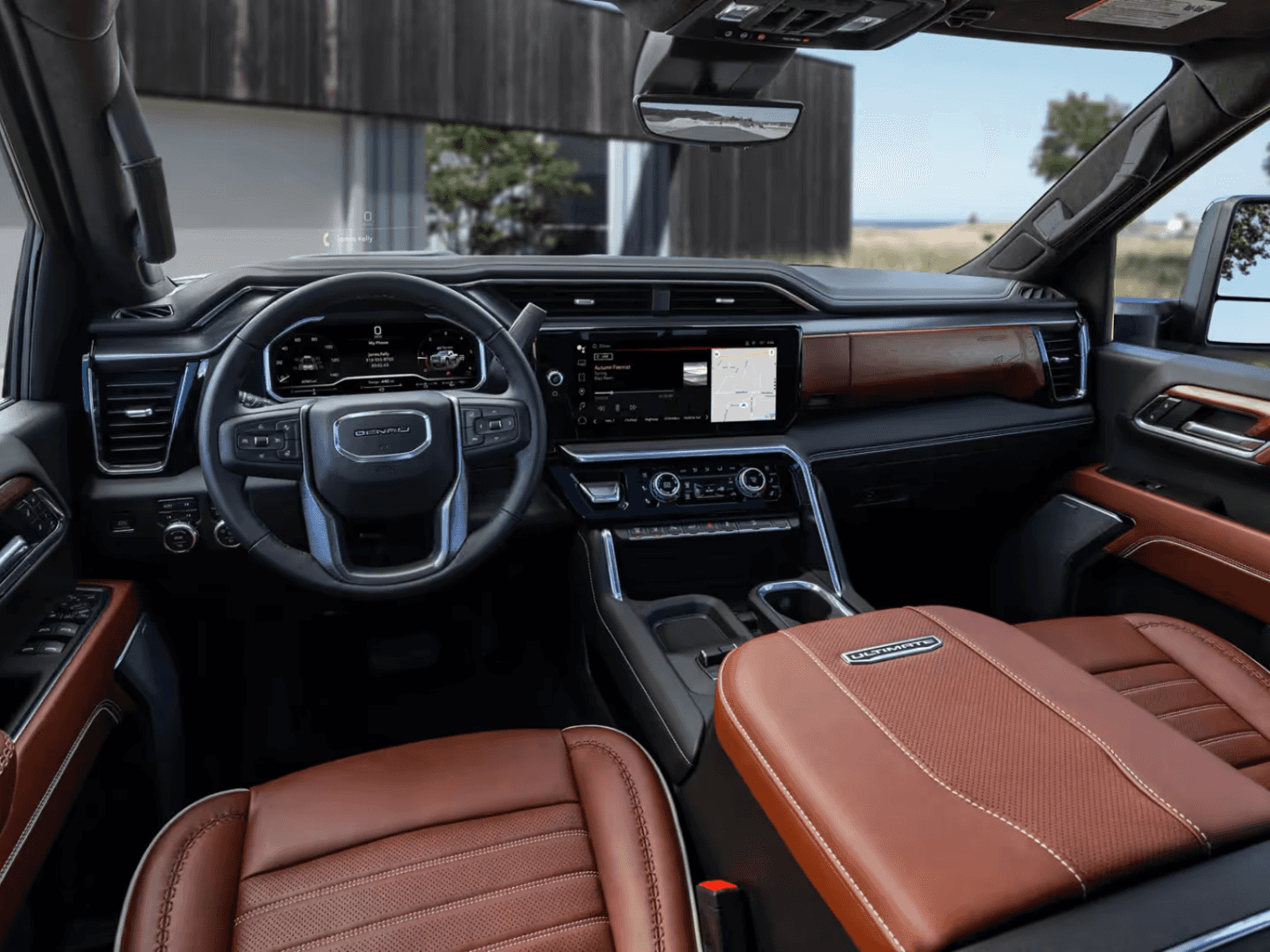 An interior shot of a GMC dashboard