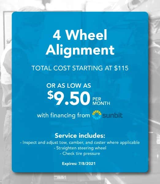 4-Wheel-Alignment Coupon: Total Cost Starting at $115 or as low as $9.50 per month