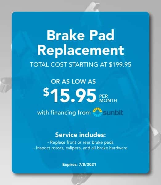 Brake Pad Replacement Coupon- Total Cost starting at $199.95, or as low as $15.95 per month