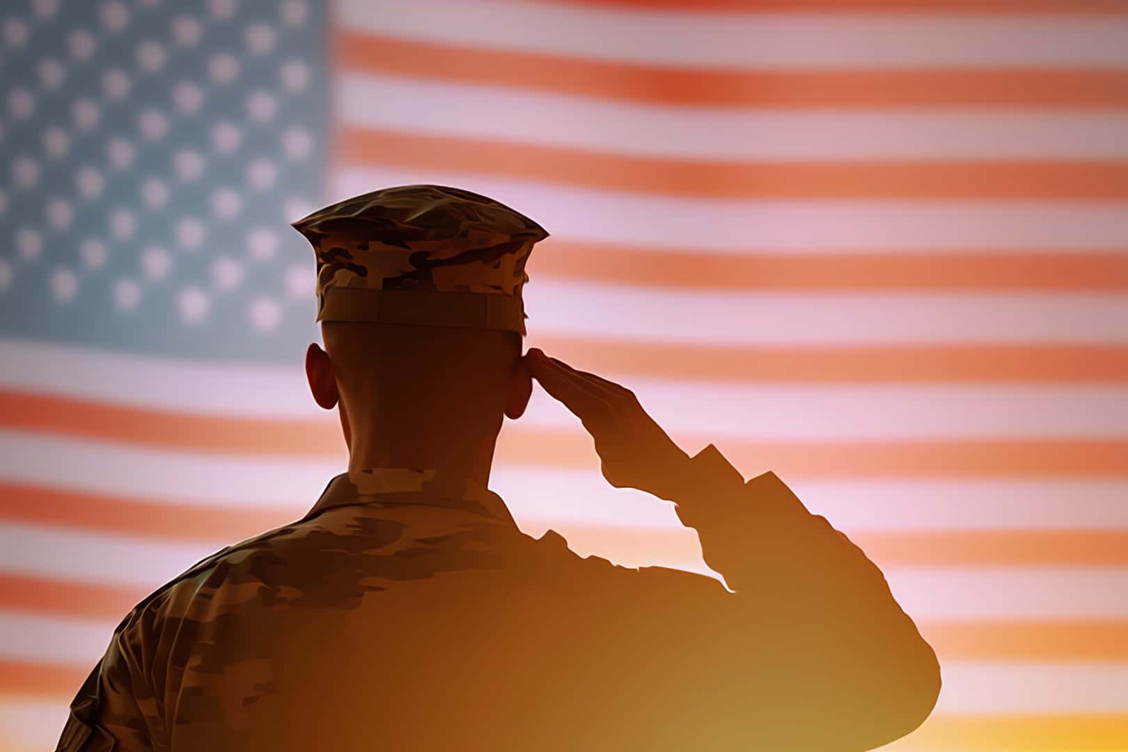 Military member saluting the US flag