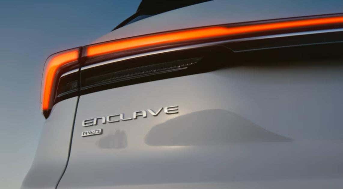 Rear detail of the 2026 Buick Enclave AWD with sleek LED tail light design