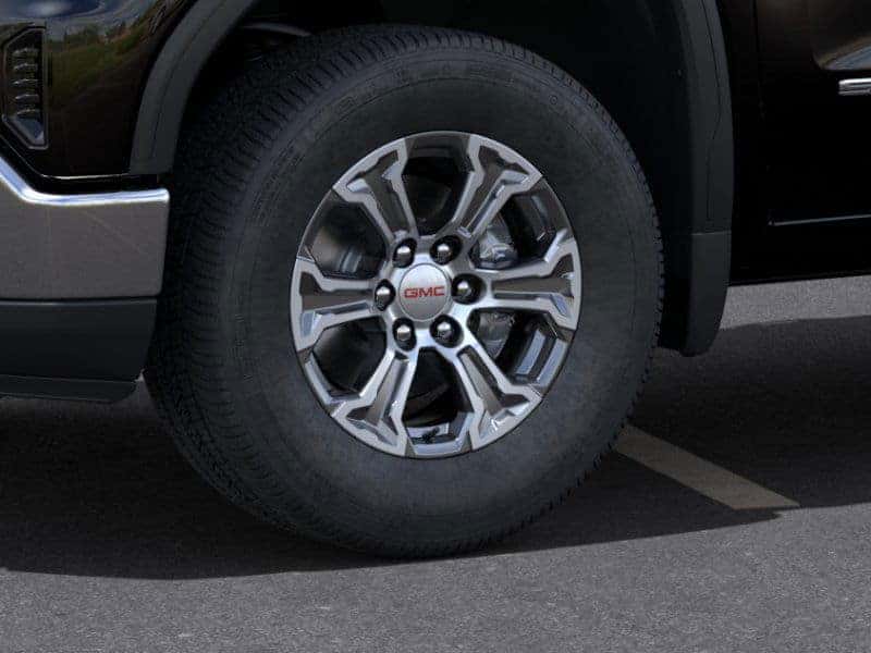 Close-up of 2025 GMC Sierra 1500 alloy wheel design highlighting durability and performance