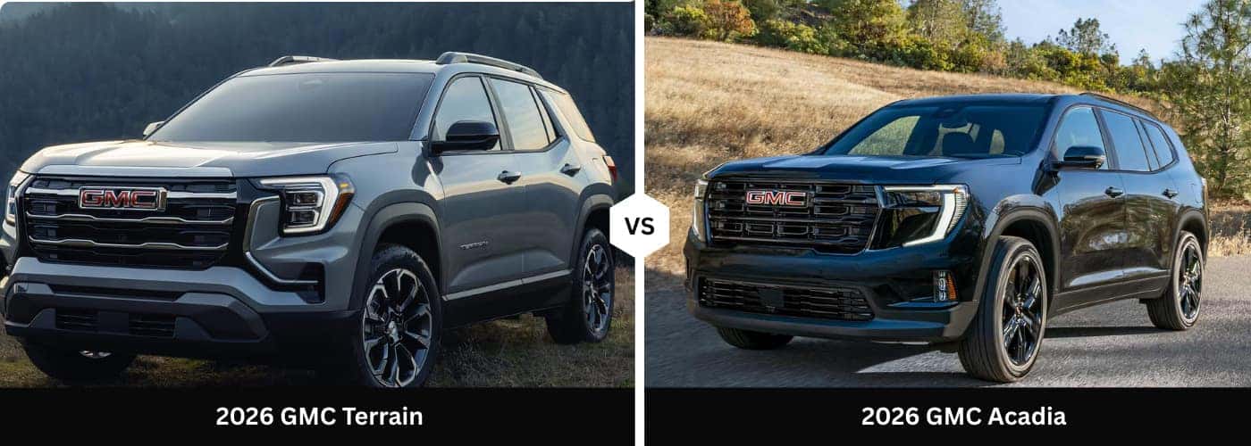 2026 GMC Acadia and GMC Terrain side-by-side comparison