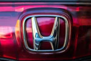 A close-up of the Honda logo on a Honda vehicle.