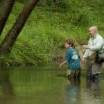 A father and son enjoy fishing in Marion, IL