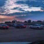 Cars waiting for the show to start at a drive-in movie theater in Marion, IL