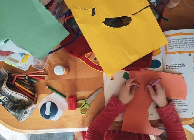 A child does arts and crafts as a rainy day activity in Marion, Illinois