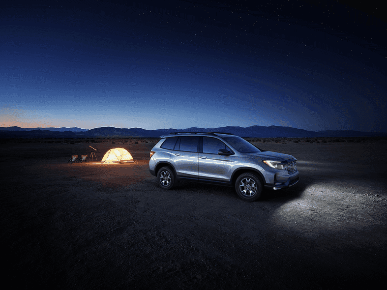 A Honda Pilot is parked for a night under the starts at a camping site in Marion, Illinois