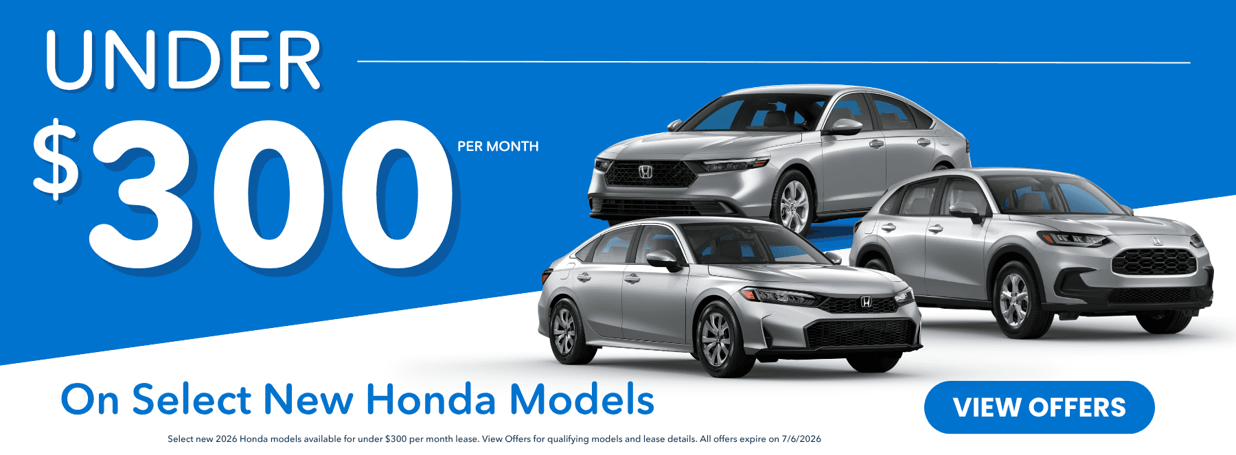 honda offers under $300 per month