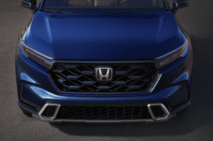 Front of the 2025 Honda CR-V in blue paint.
