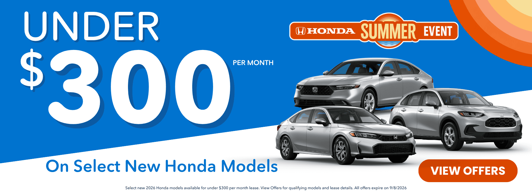 honda offers under $300 per month