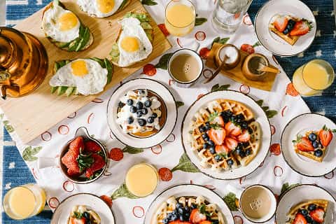 a spread of breakfast food