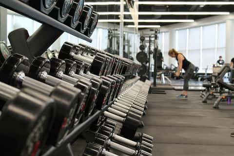 weights on a rack at a gym in Marion, IL