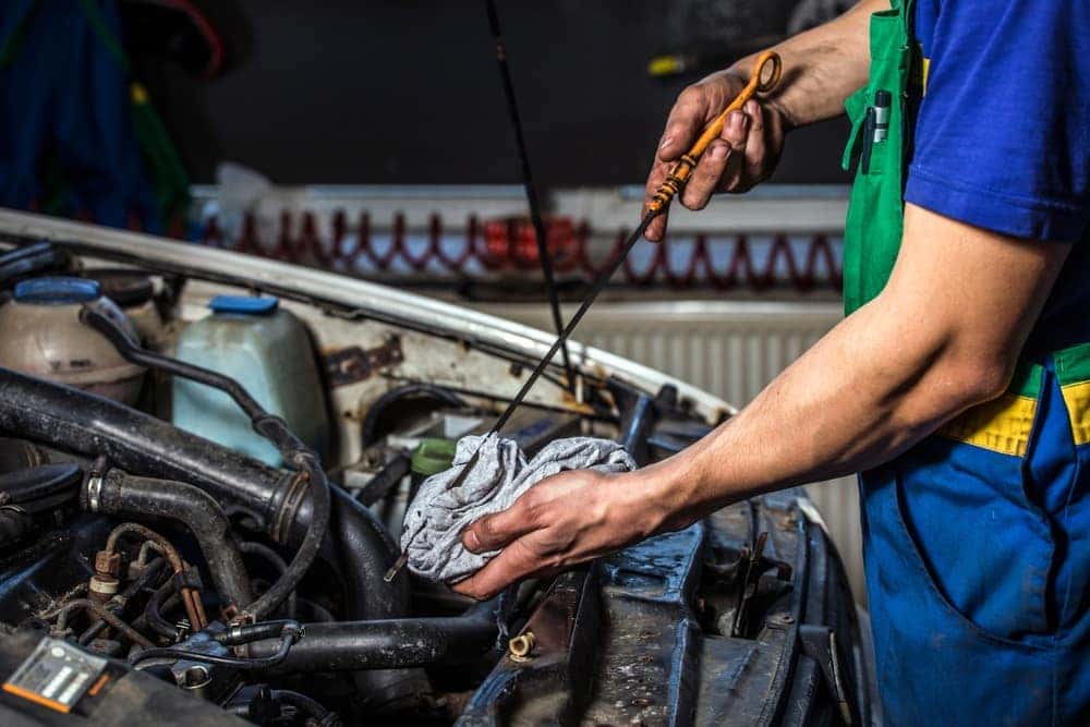 Technician Checking Oil Levels