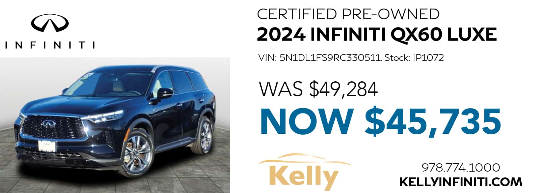Certified Pre-Owned 2024 INFINITI QX60 LUXE Was $49,284 Now $45,735