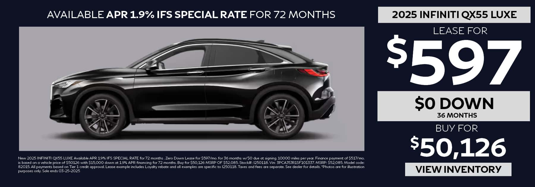 Lease the 2025 INFINITI QX55 LUXE for $557 per month with $0 down for 36 months