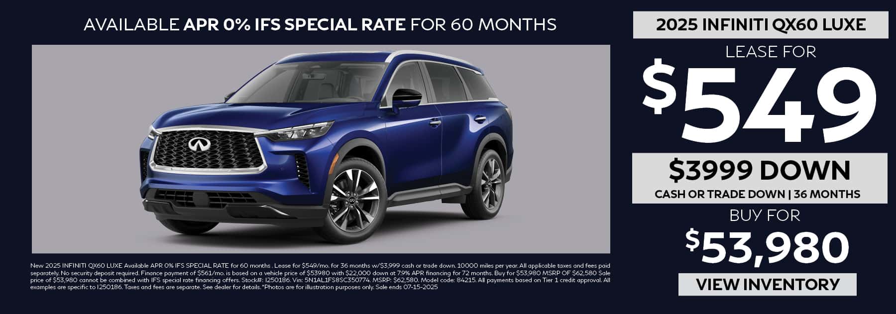 2025 INFINITI QX60 Luxe July 2025 Lease Special at Kelly INFINITI