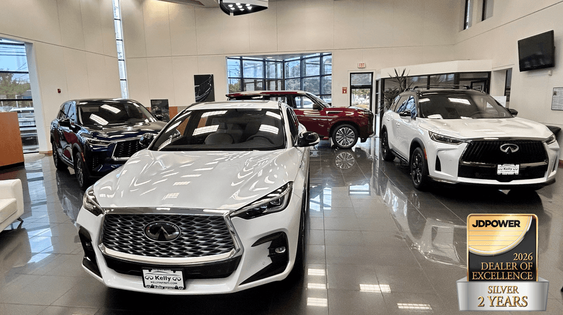 Kelly INFINITI Showroom with J.D. Power Award of Excellence Logo on bottom left