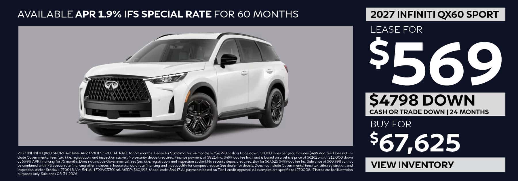2027 INFINITI QX60 SPORT Lease Special | August
