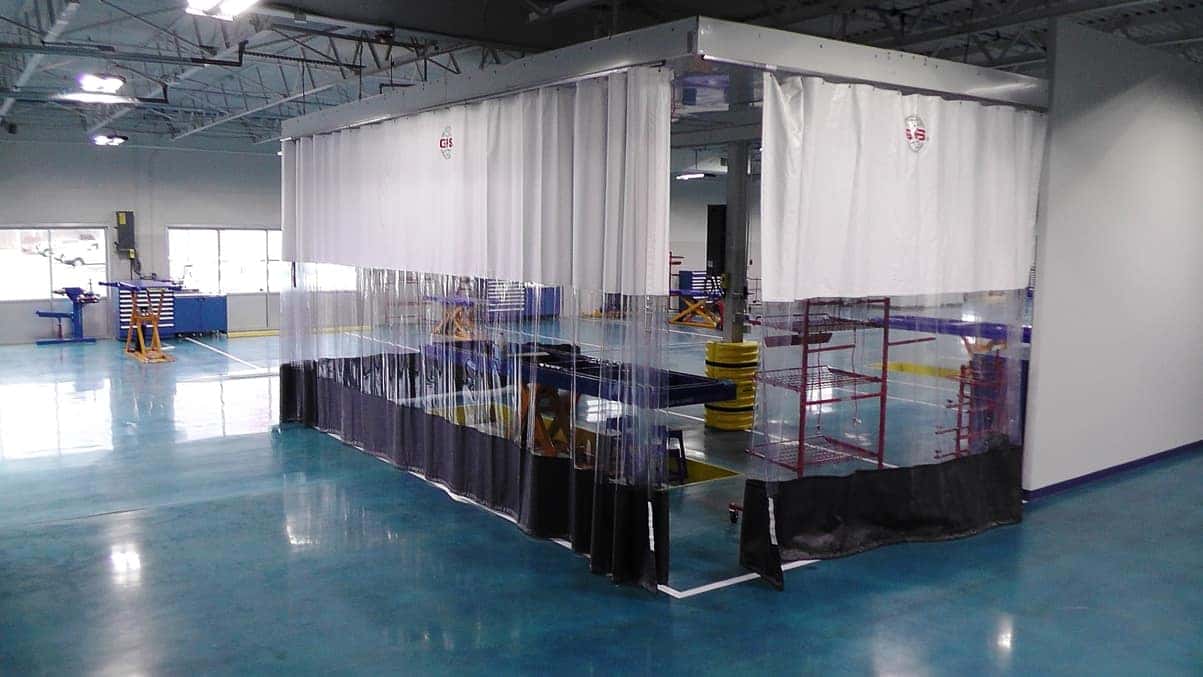 Collision repair and refinishing area at the Kelly Automotive Collision Center