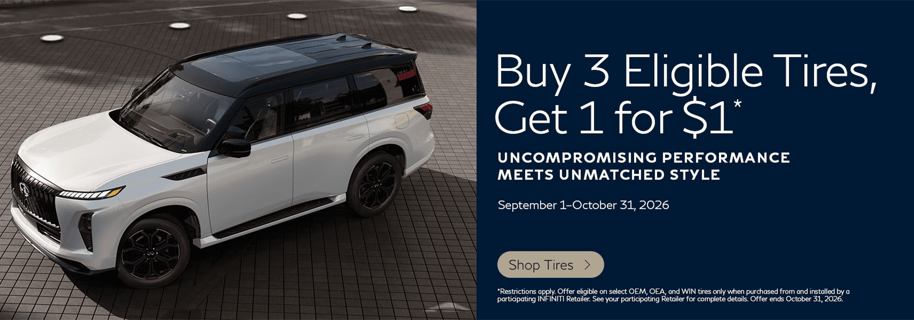 Buy 3 Eligible Tires, Get 1 for $1 this September at Kelly INFINITI