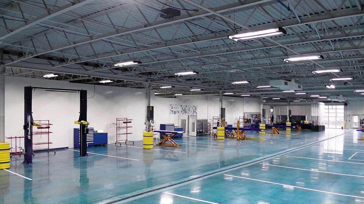 Collision repair workspace inside the Kelly Automotive Collision Center