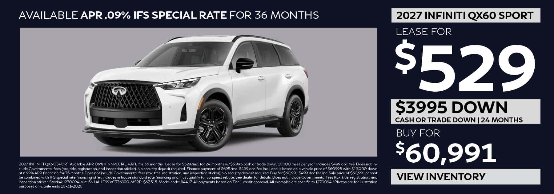 2027 INFINITI QX60 SPORT Lease Special | September Web Banner