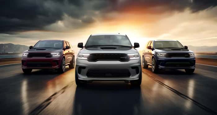3 2025 Dodge Durangos driving on the road