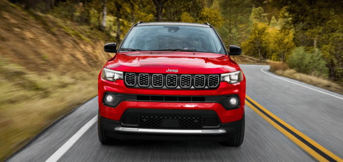 Red 2025 Jeep Compass facing front