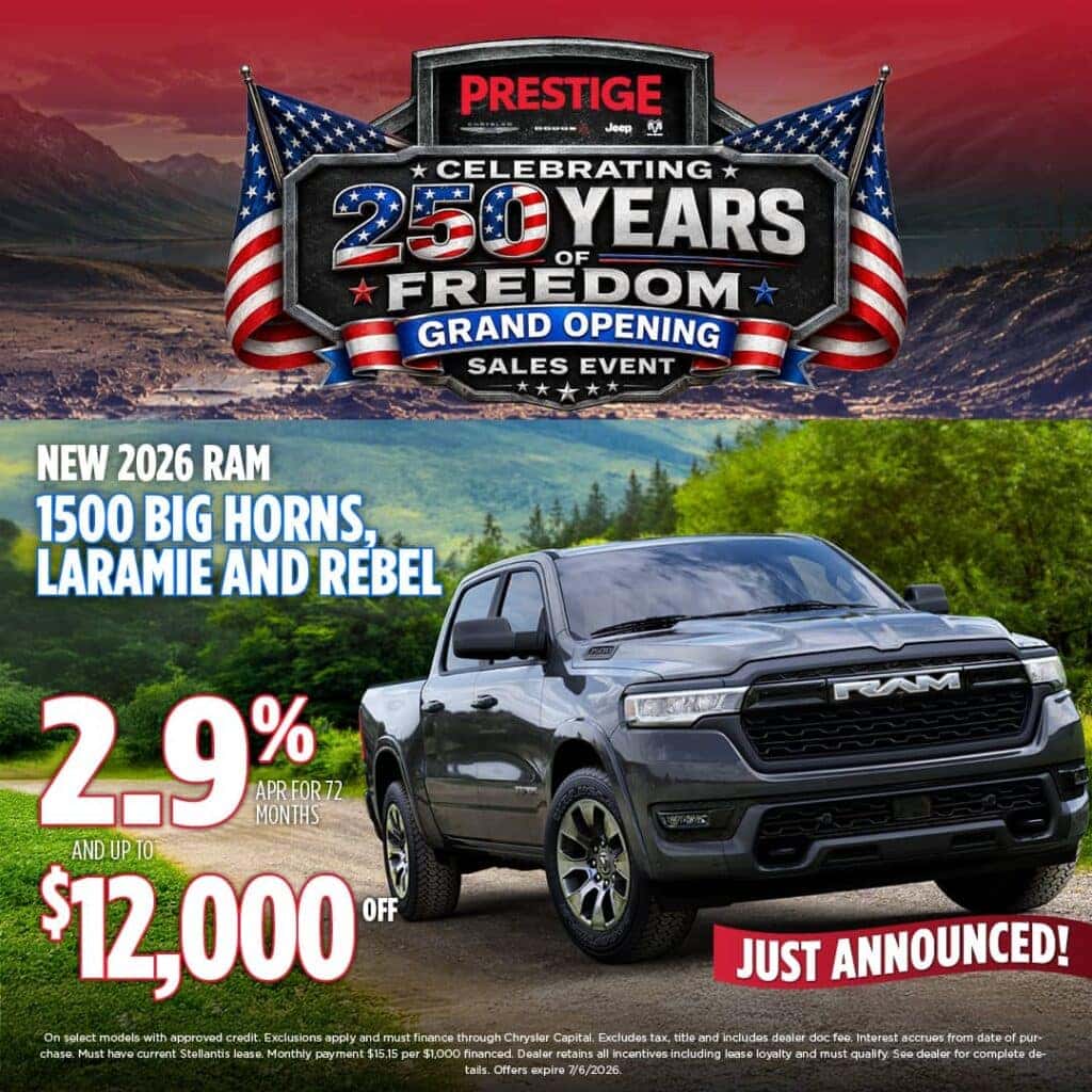 New 2026 RAM 1500 BIG HORN AND LARAMIE $12,000 OFF MSRP OR 2.9% APR FINANCING FOR 72 MONTHS