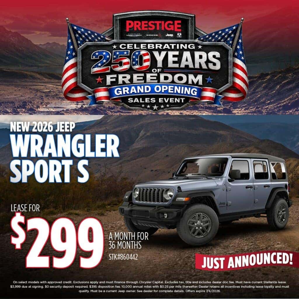 New 2026 Jeep Wrangler Sport S Lease $299 Per Mo 36 Mos.