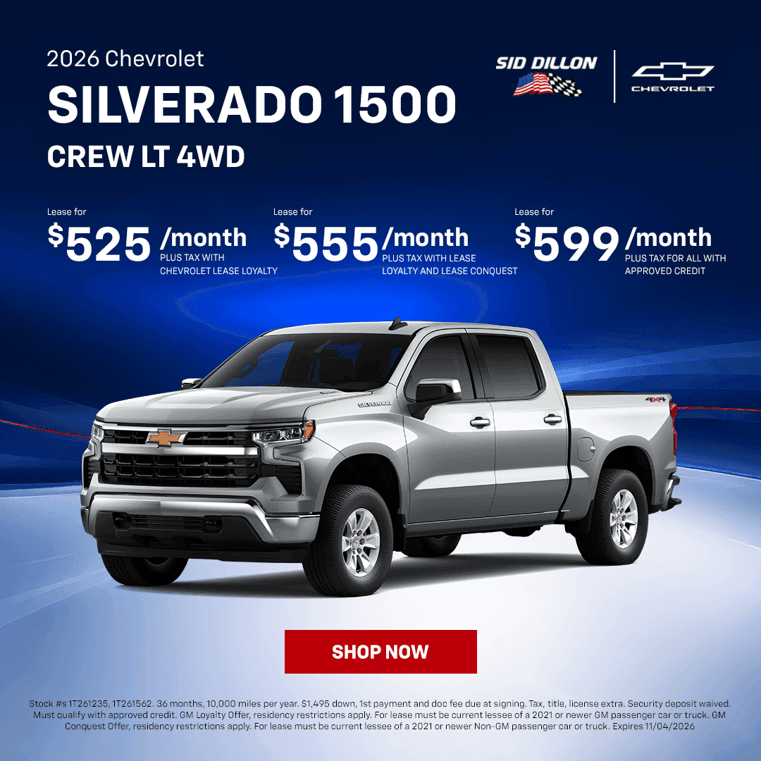 2026 Chevrolet Silverado 1500 Crew Cab LT 4WD October lease specials in Fremont Nebraska