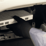 A technician installing a new cabin air filter