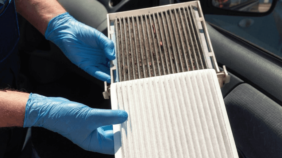 A comparison between an old and new cabin air filter