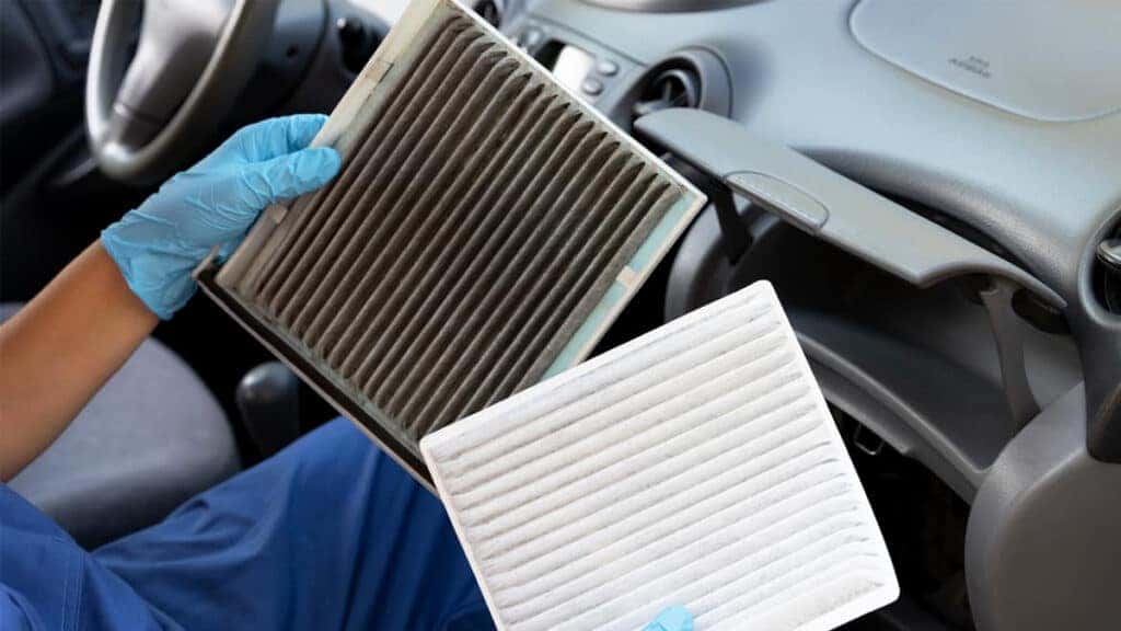 A comparison between an old and new cabin air filter