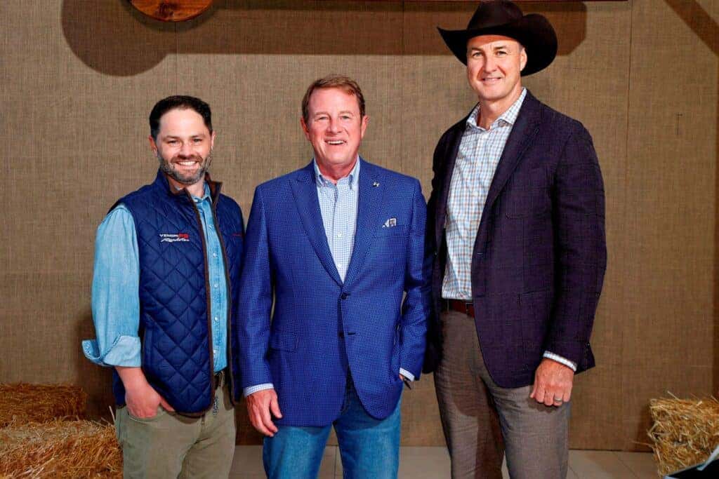 Larry Zinn, Executive General Manager of Warren Henry Auto Group; John Hennessey, Founder and CEO of Hennessey Performance; and Erik Day, Chief Financial Officer of Warren Henry Auto Group, during an exclusive private preview event hosted by Hennessey Performance at Hennessey Miami in North Miami, Florida. The western-themed gathering brought together clients, automotive enthusiasts, and members of the Hennessey team to celebrate automotive craftsmanship, engineering excellence, high-performance vehicles, and the South Florida automotive community.