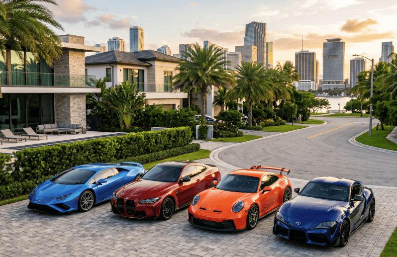 Selection of pre-owned luxury and performance vehicles in South Florida