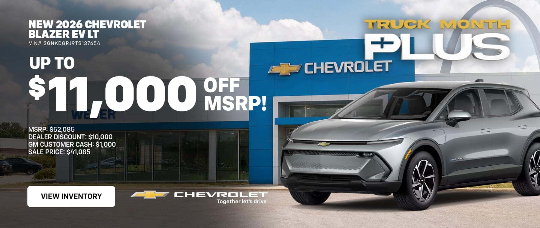 NEW 2026 CHEVROLET BLAZER EV LT VIN# 3GNKDGRJ9TS137654 UP TO $11,000 DEALER DISCOUNT: $10,000 GM CUSTOMER CASH: $1,000 SALE PRICE: $41,085